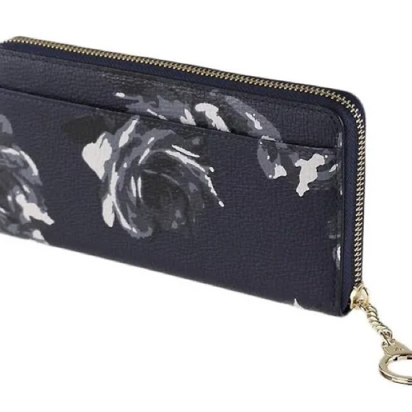 EUC Kate Spade Navy Floral Wallet with Gold Hardware - Picture 2 of 6